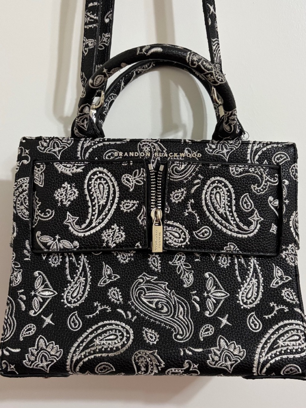 Brandon Blackwood Medium Kuei - Black Bandana Embroidered Handbag